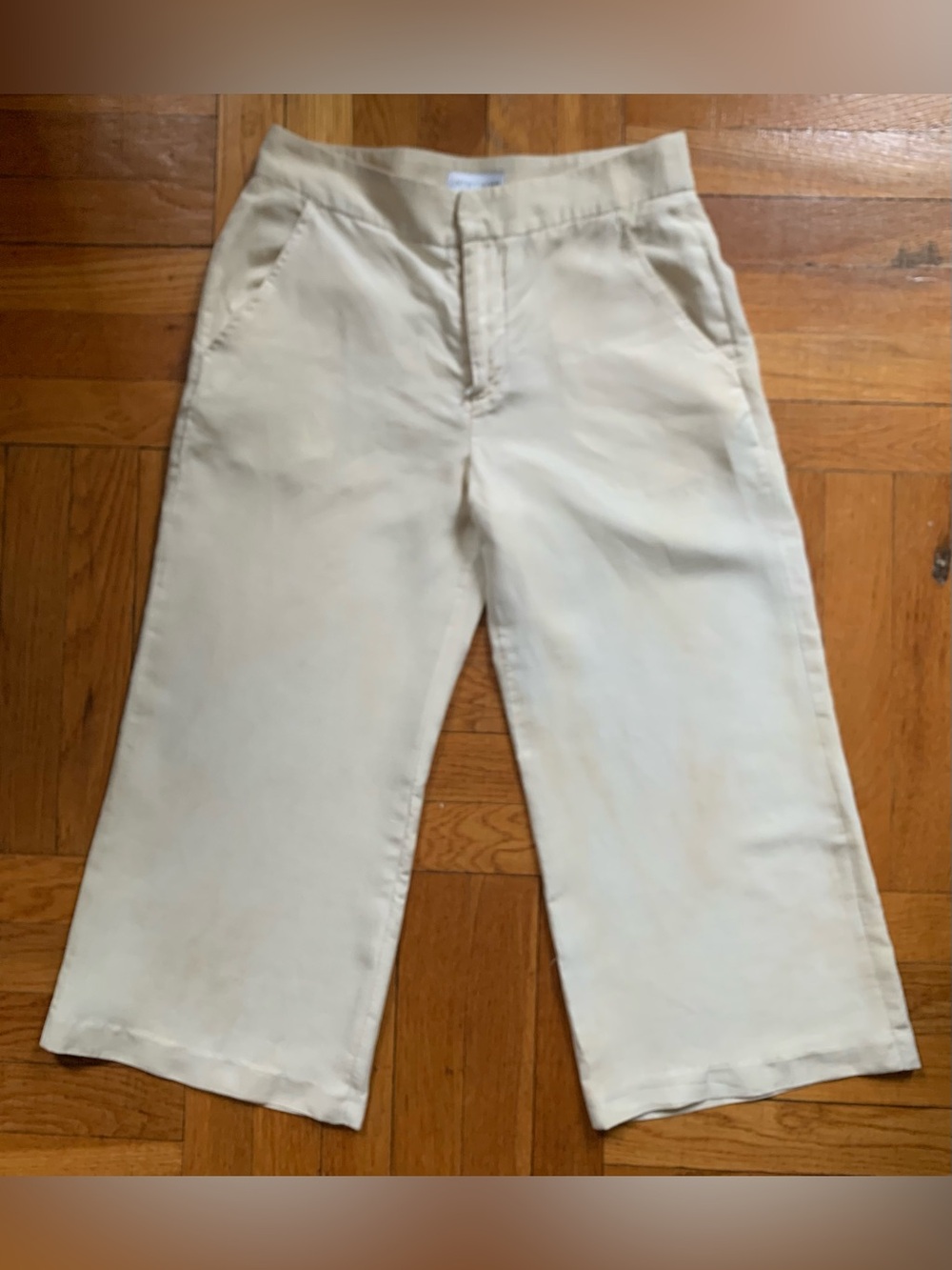 Flawed Catherine Gee Silk Linen Cream Culotte Wide Leg Crop Pants